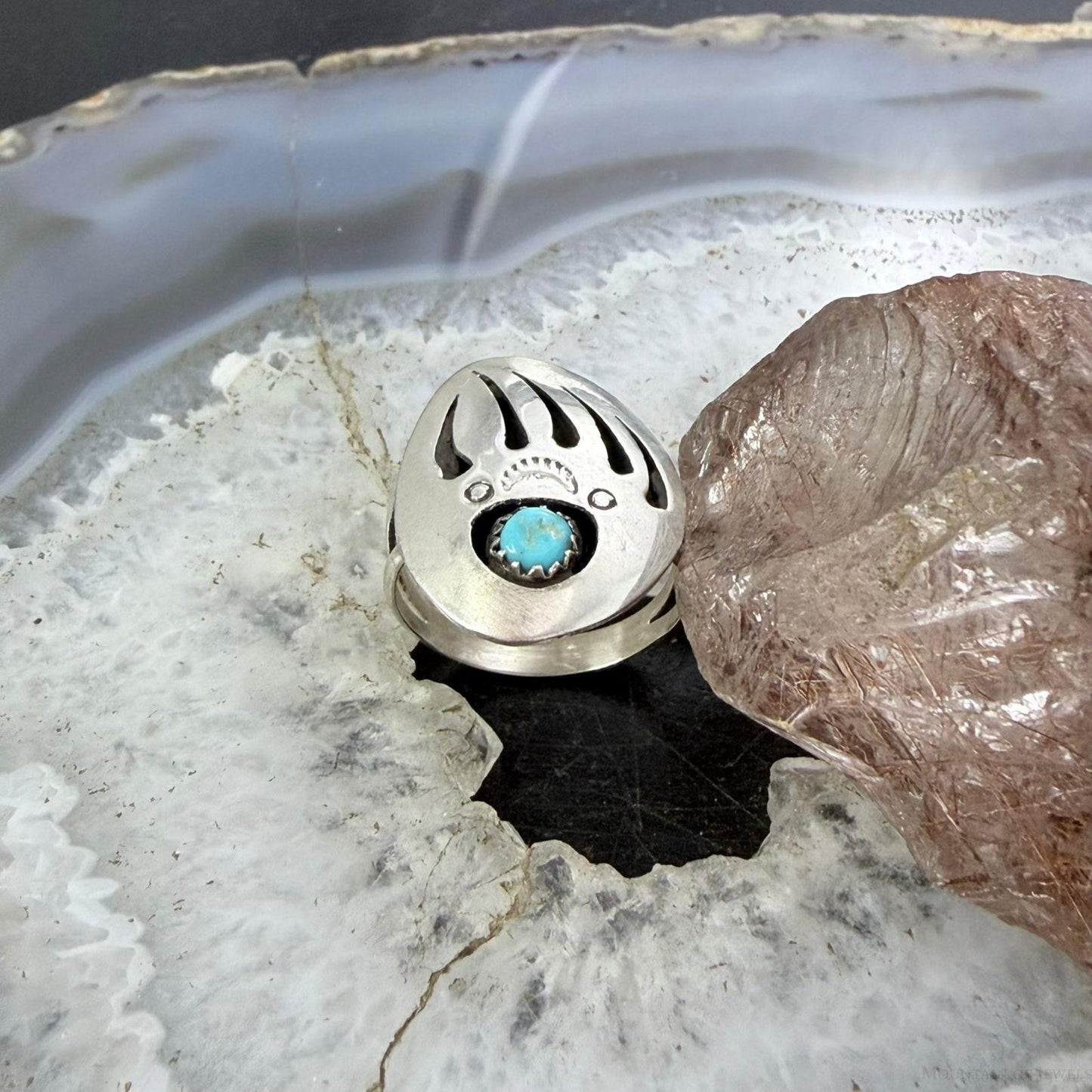 Brenda Boyd Native American Sterling Silver Bear Claw w/Turquoise Size 7.5 Ring For Women