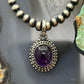 Sterling Silver Southwestern Style Oval Amethyst Decorated Charm/Pendant For Women