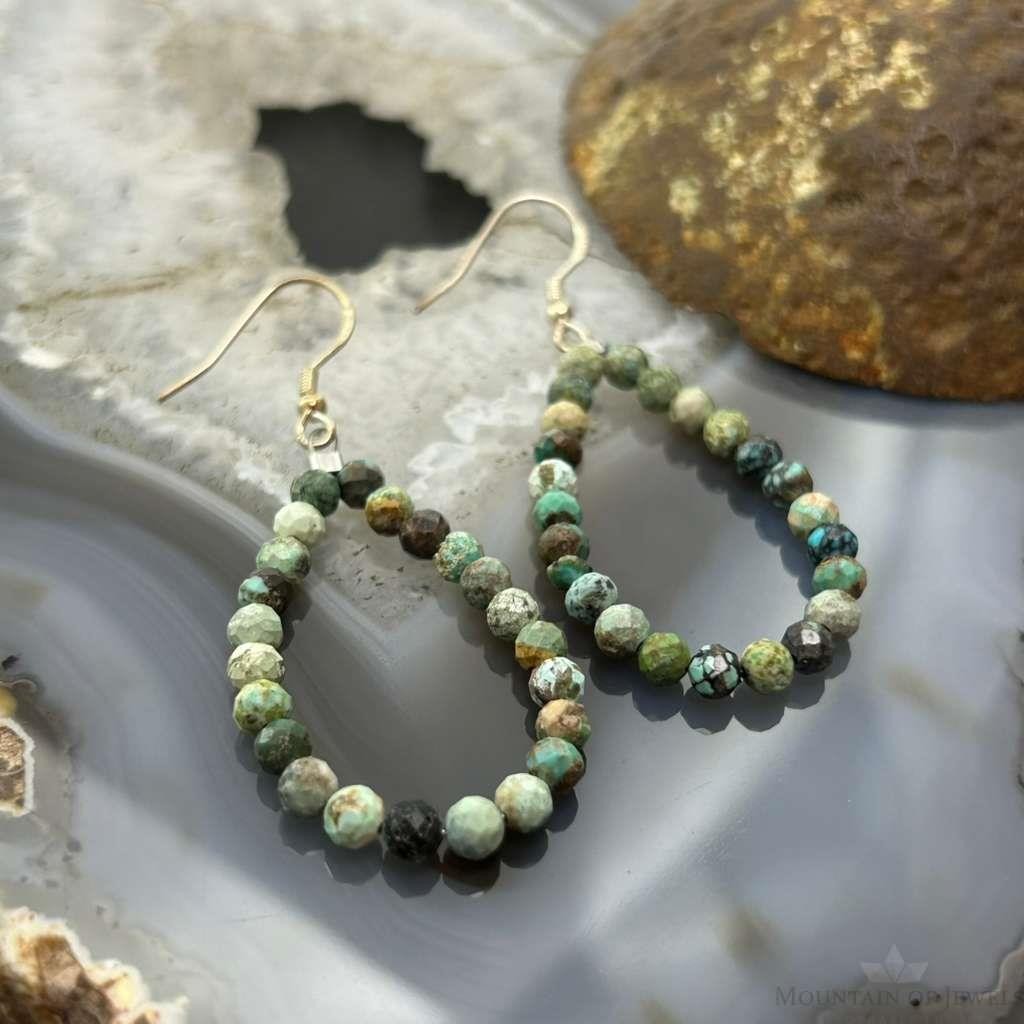 Sterling Silver Faceted Hubei Turquoise Hoop Dangle Earrings For Women