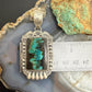 Sterling Silver Southwestern Style Rectangle Blackjack Turquoise Decorated Pendant