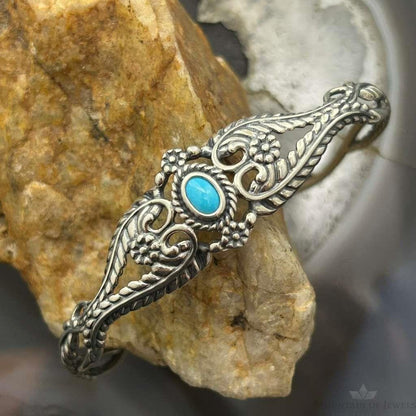 Carolyn Pollack Sterling Silver Turquoise Leaves & Floral Decorated Bracelet For Women