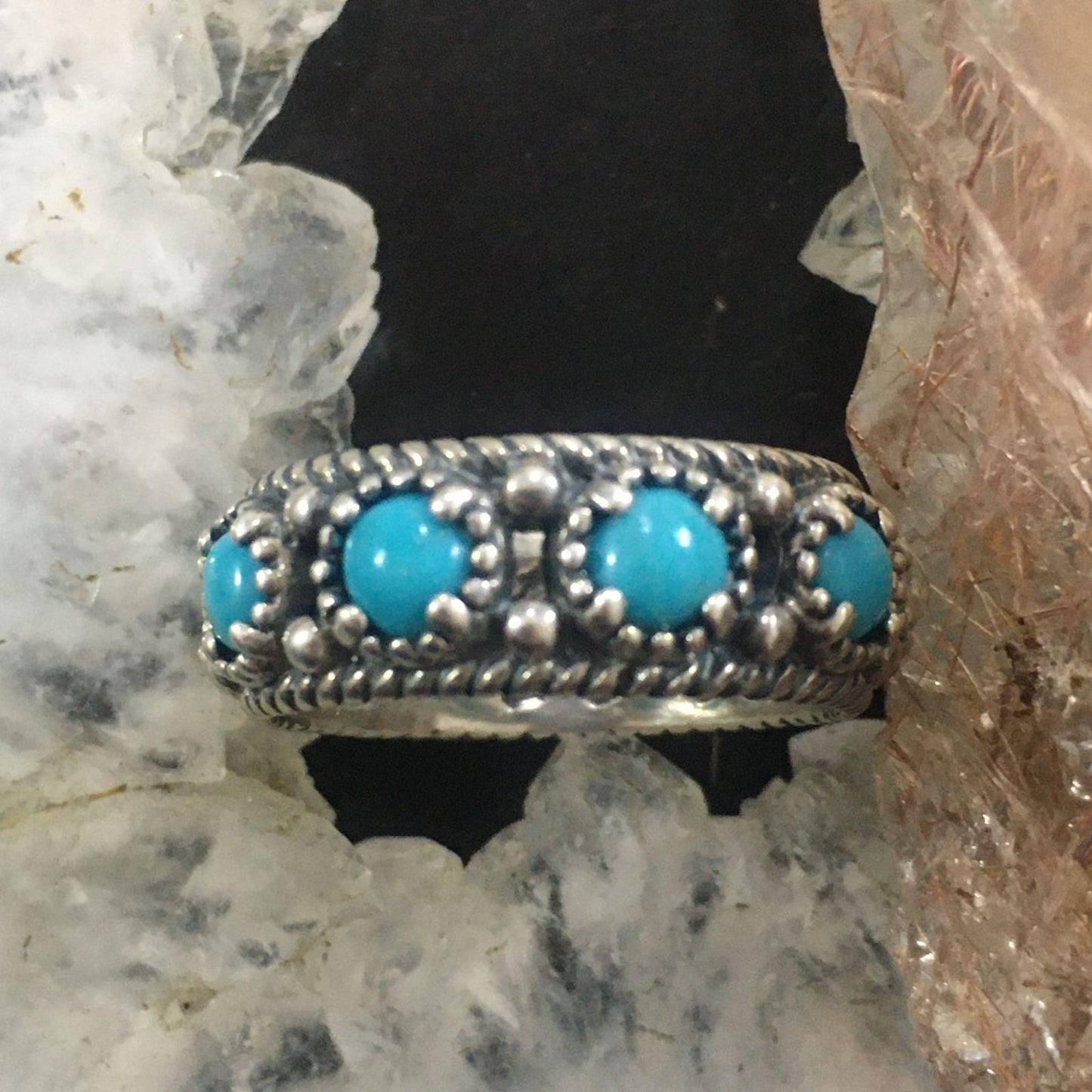 Carolyn Pollack Sterling Silver Turquoise Eternity Band Ring Size 5, 7 For Women