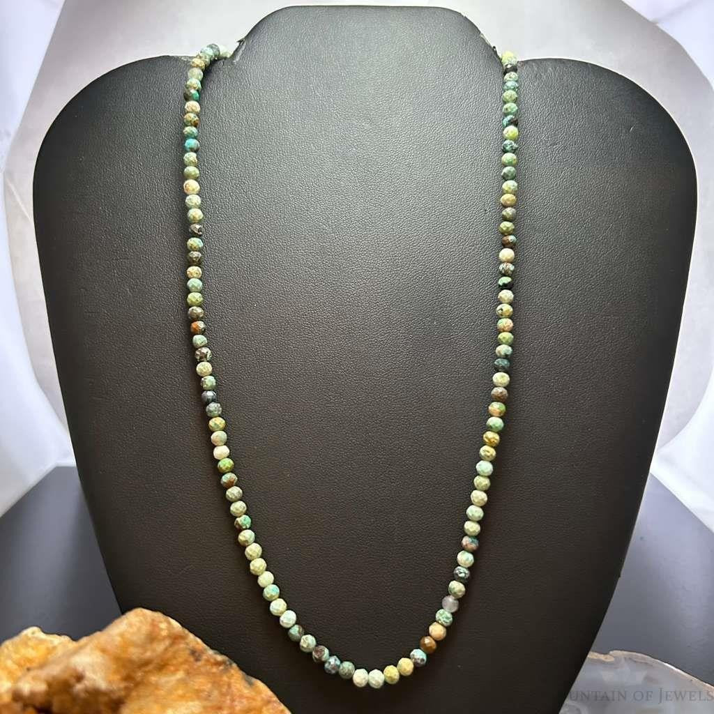 Sterling Silver Southwestern Style Faceted 4mm Hubai Turquoise 22" Necklace For Women