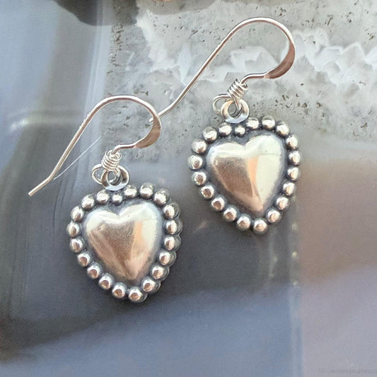 Sterling Silver Southwestern Style Tiny Heart Dangle Earrings For Women