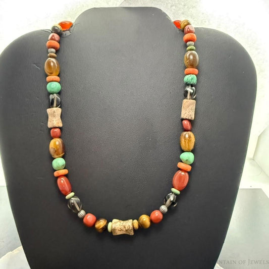 Carolyn Pollack Sterling Silver Multistone Beads Magnetic Clasp 16" Necklace For Women