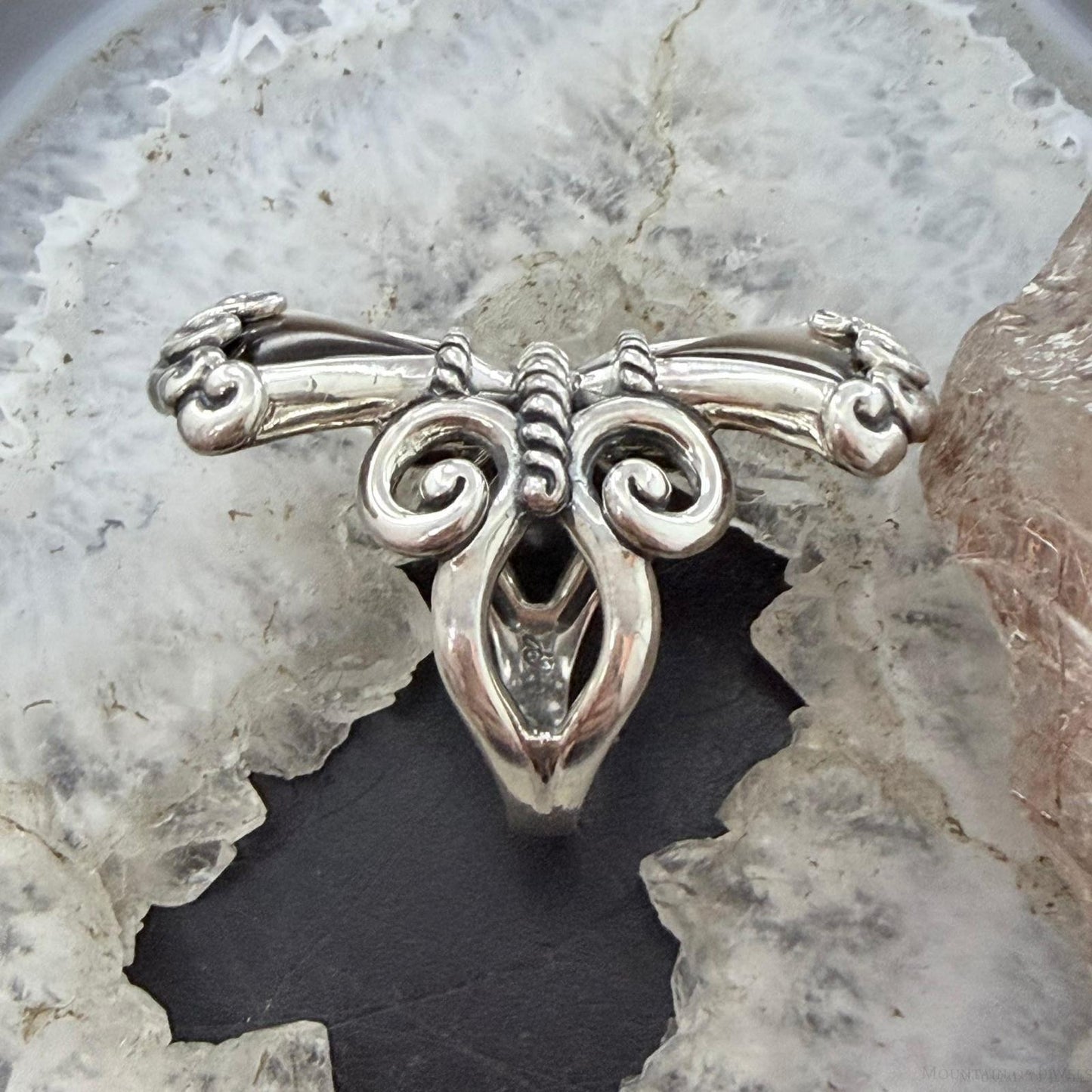 Carolyn Pollack Sterling Silver 2 Smoky Quartz Rope Swirl Decorated Ring Size 7 For Women