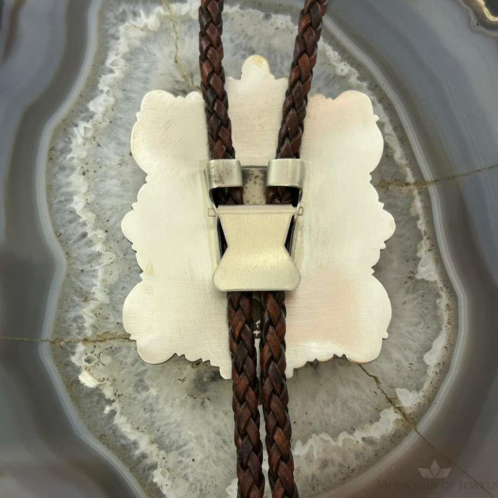 Sterling Silcer Southwestern Style Large Snake Skin Jasper Decorated Bolo Tie For Men