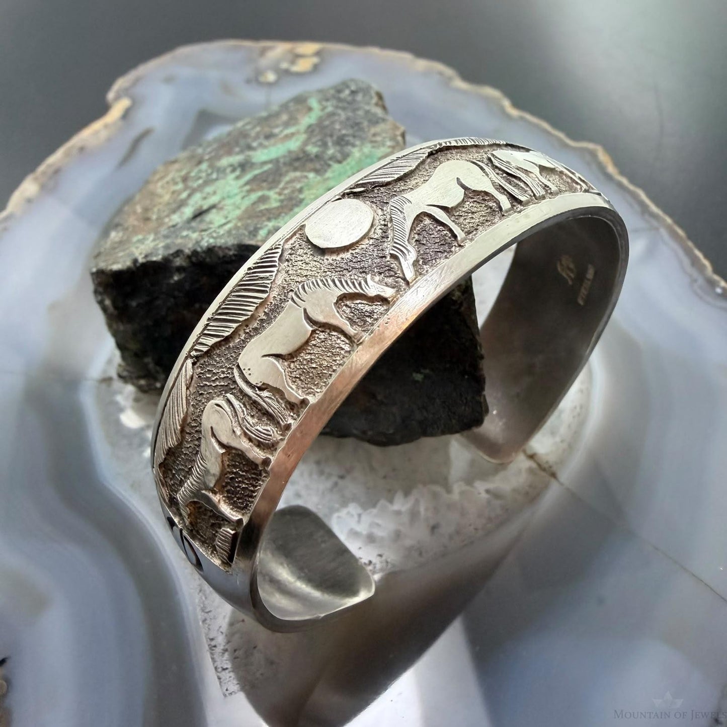 Alex Becenti Native American Sterling Silver Horses in The Wild Storyteller Unisex Cuff
