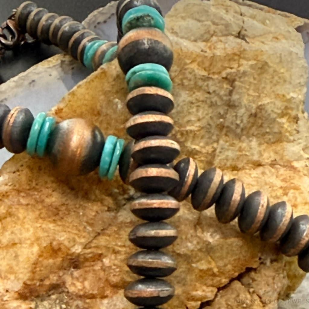 Southwestern Style Copper 8mm Navajo Pearl Saucer & Turquoise Disk Necklace For Women