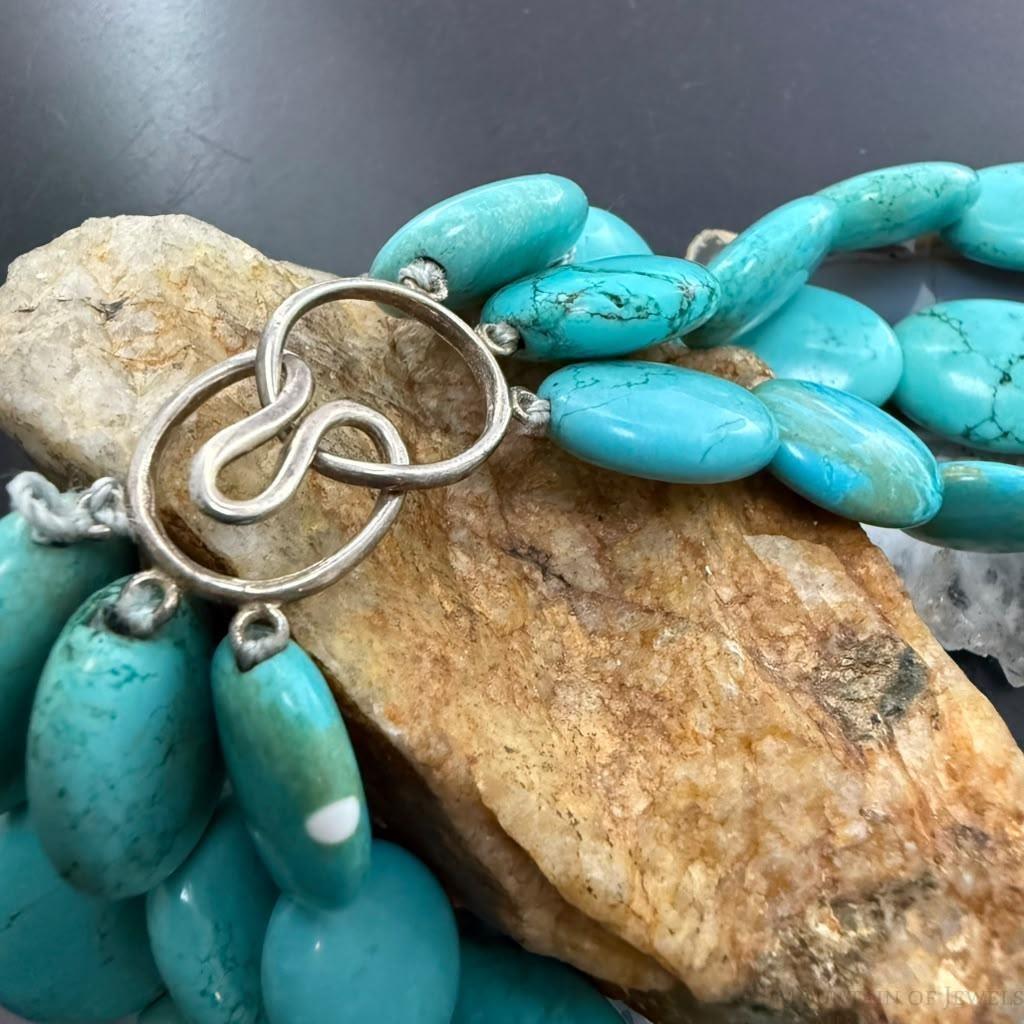 Vintage Native American Oval Turquoise Beads 3 Strands 14" Necklace For Women
