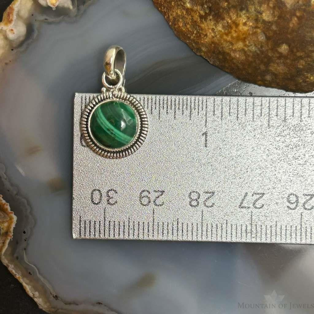 Sterling Silver Southwestern Style Round Malachite Decorated Charm/Pendant For Women