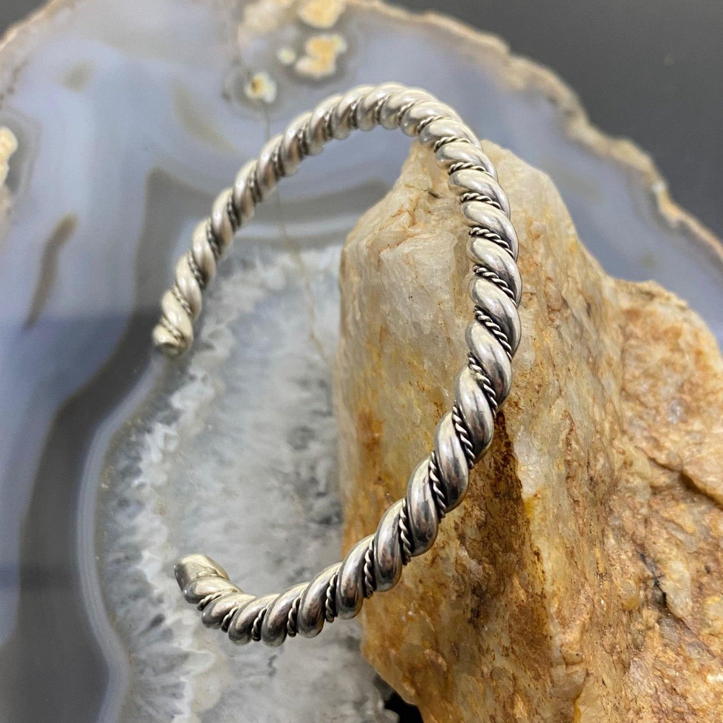 Vintage Native American Silver Rope Twisted Stackable Bracelet For Women