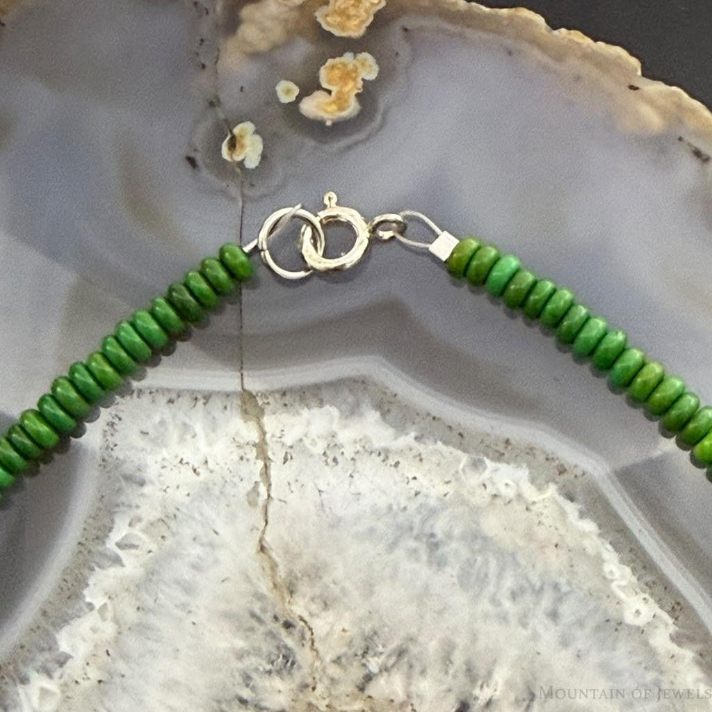 Sterling Silver Southwestern Style Round Green Turquoise Beads 16" Necklace For Women