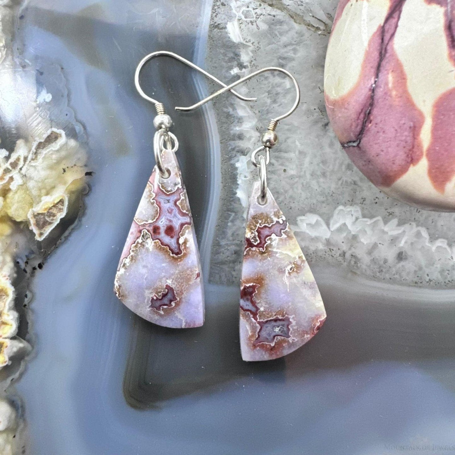 Sterling Silver Triangle Saganite Agate Slab Dangle Earrings For Women #122