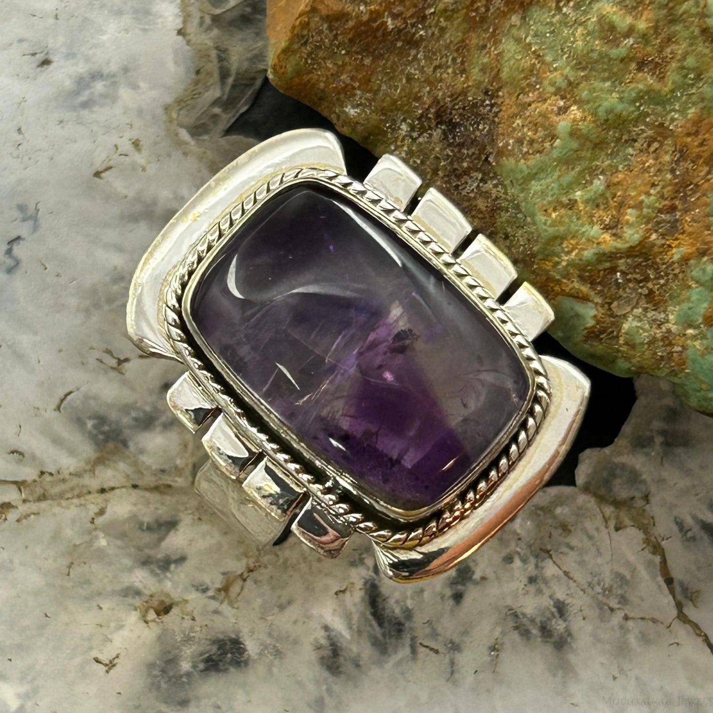 Sterling Silver Southwestern Style Star Amethyst Bar Ring Size 9 For Women