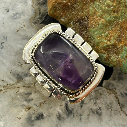 Sterling Silver Southwestern Style Star Amethyst Bar Ring Size 9 For Women