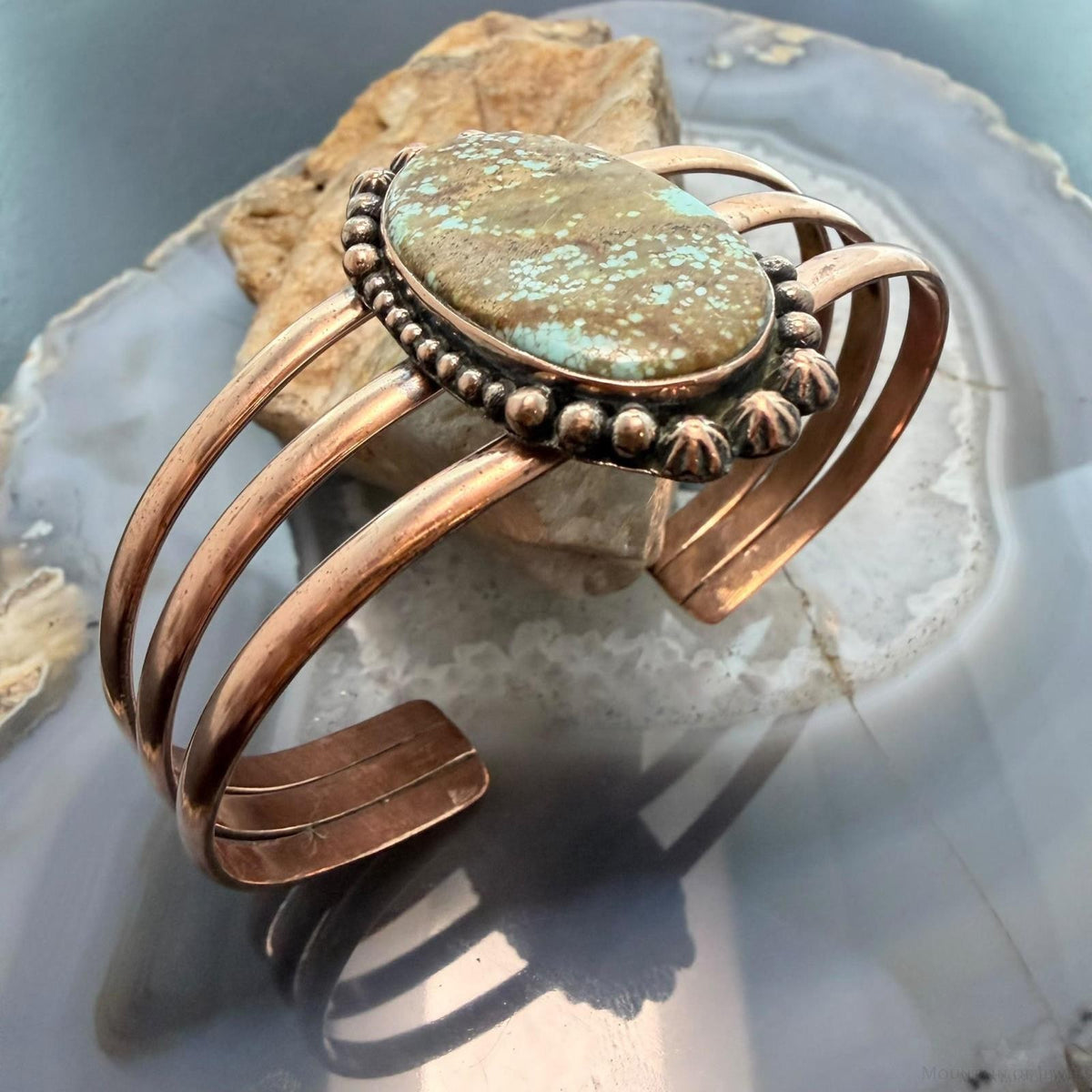 Copper Southwestern Style Turquoise #8 Decorated Cluster Bracelet For Women