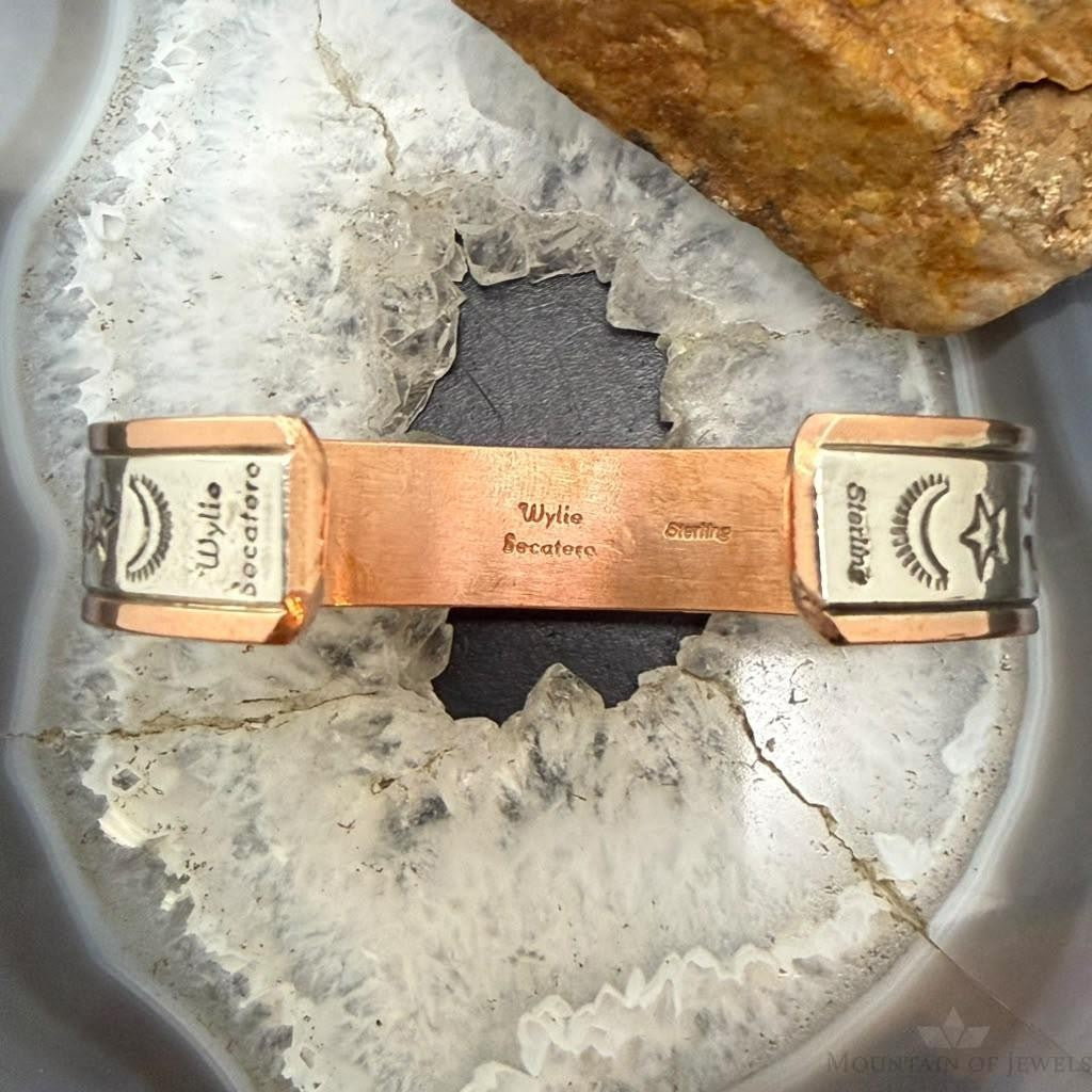 Wylie Secatero Navajo Sterling Silver & Copper Stamped Bracelet For Women #3