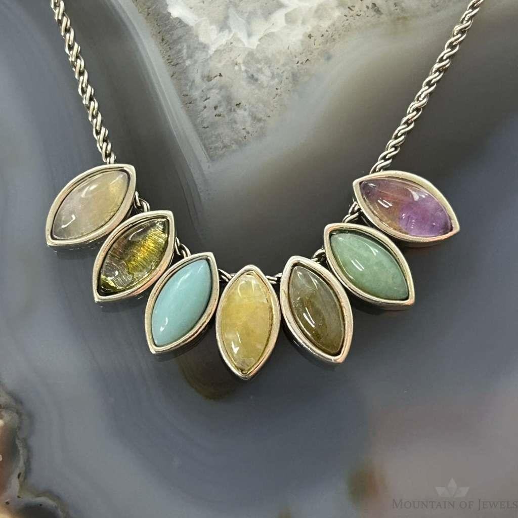 Carolyn Pollack Sterling Silver 7 Marquise Multi Stone 18" Necklace For Women