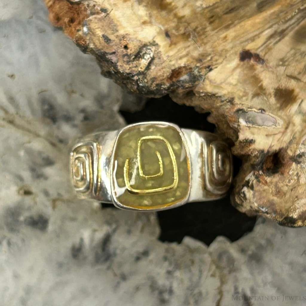 Carolyn Pollack 2-Tone Sterling Chip Green Turquoise Spiral Ring Size 7 For Women