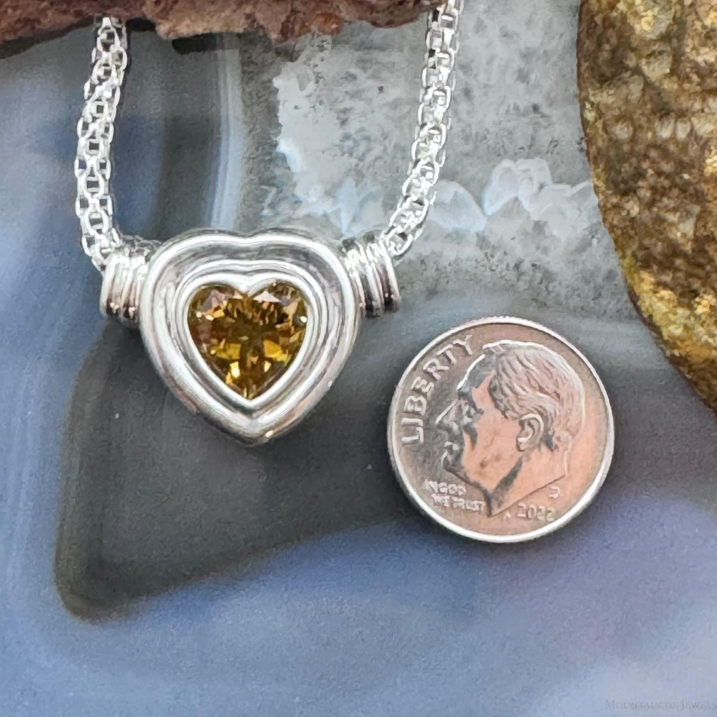 Carolyn Pollack Sterling Silver Faceted Citrine Slide Heart Pendant W/Necklace For Women