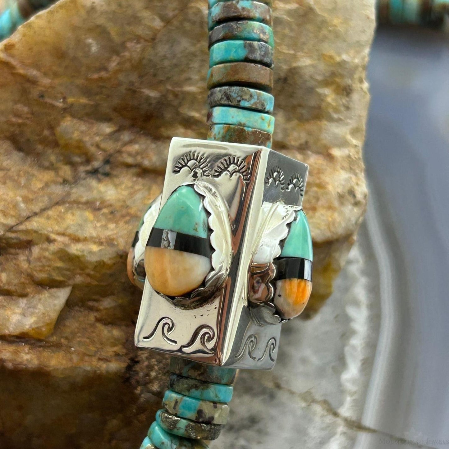 Cliffton Aguilar Santo Domingo Sterling Silver & Turquoise Beads w/Pendant 18" Necklace