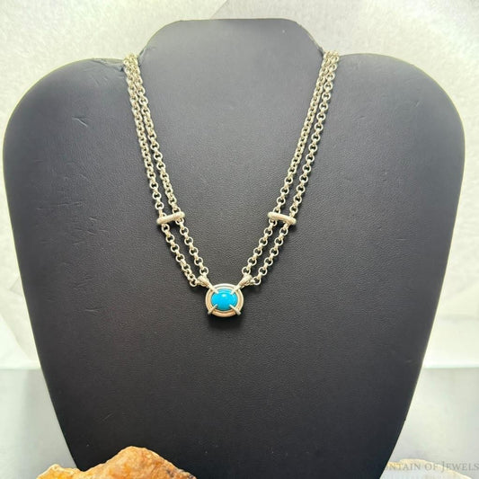 Carolyn Pollack Sterling Silver Turquoise on 16.5" Double Link Chain Necklace For Women