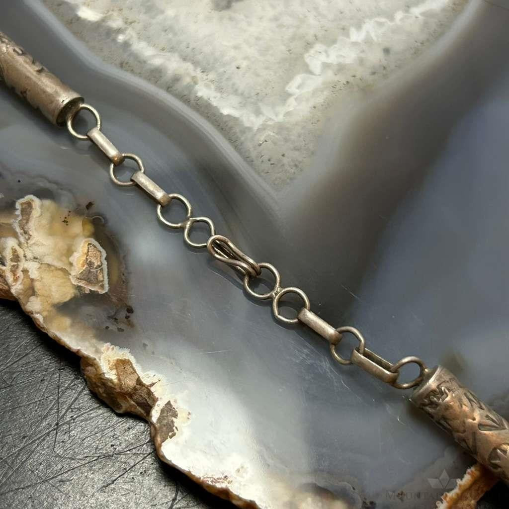 Vintage Silver Stamped Cylinder 24" Fashion Link Necklace For Women
