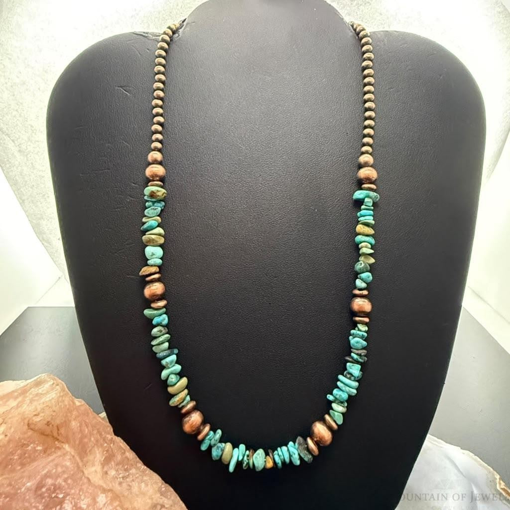 4.5-8mm Copper Navajo Pearl Round,Saucer & Natural Turquoise 18" Necklace For Women