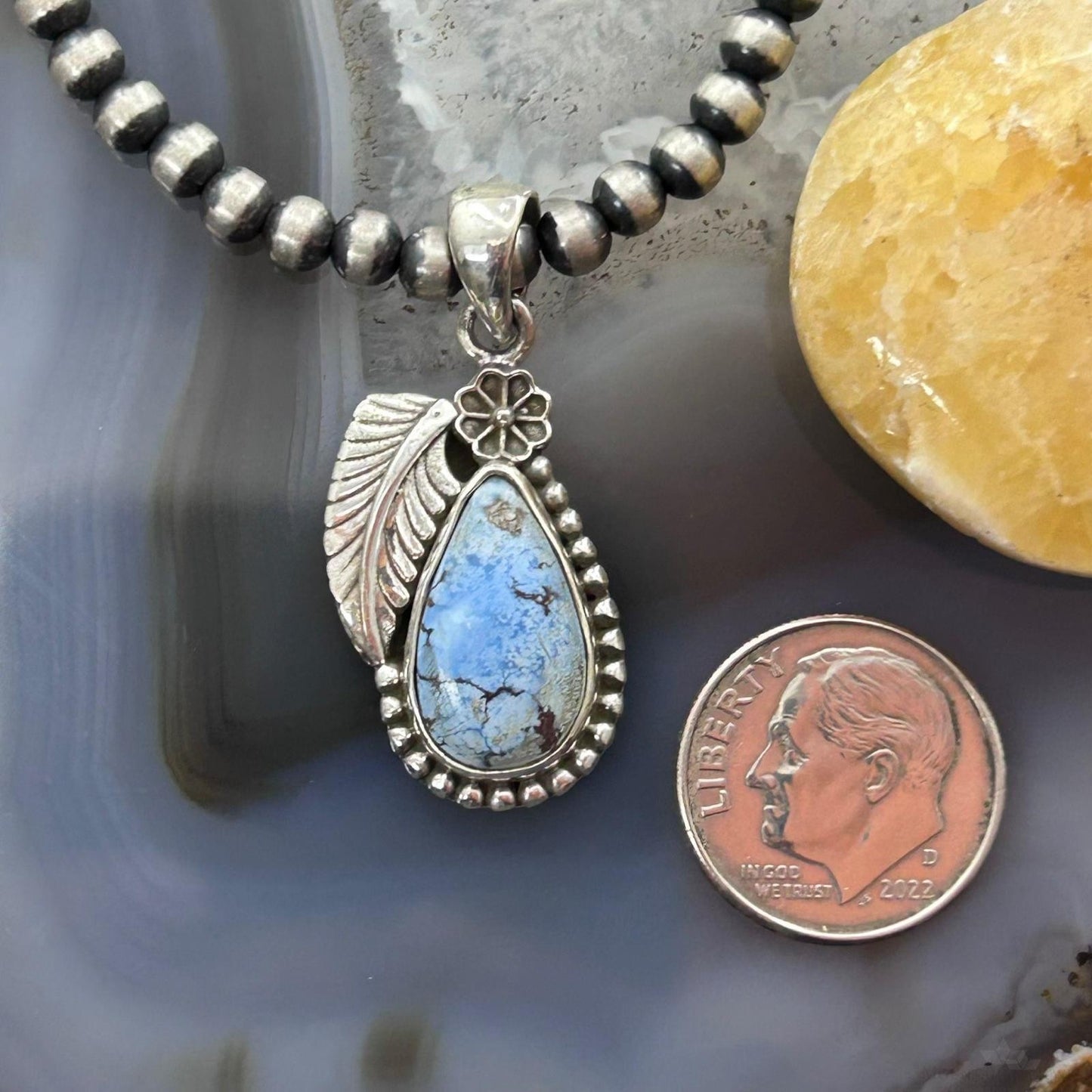 Sterling Silver Southwestern Style Teardrop Golden Hill Turquoise Pendant For Women