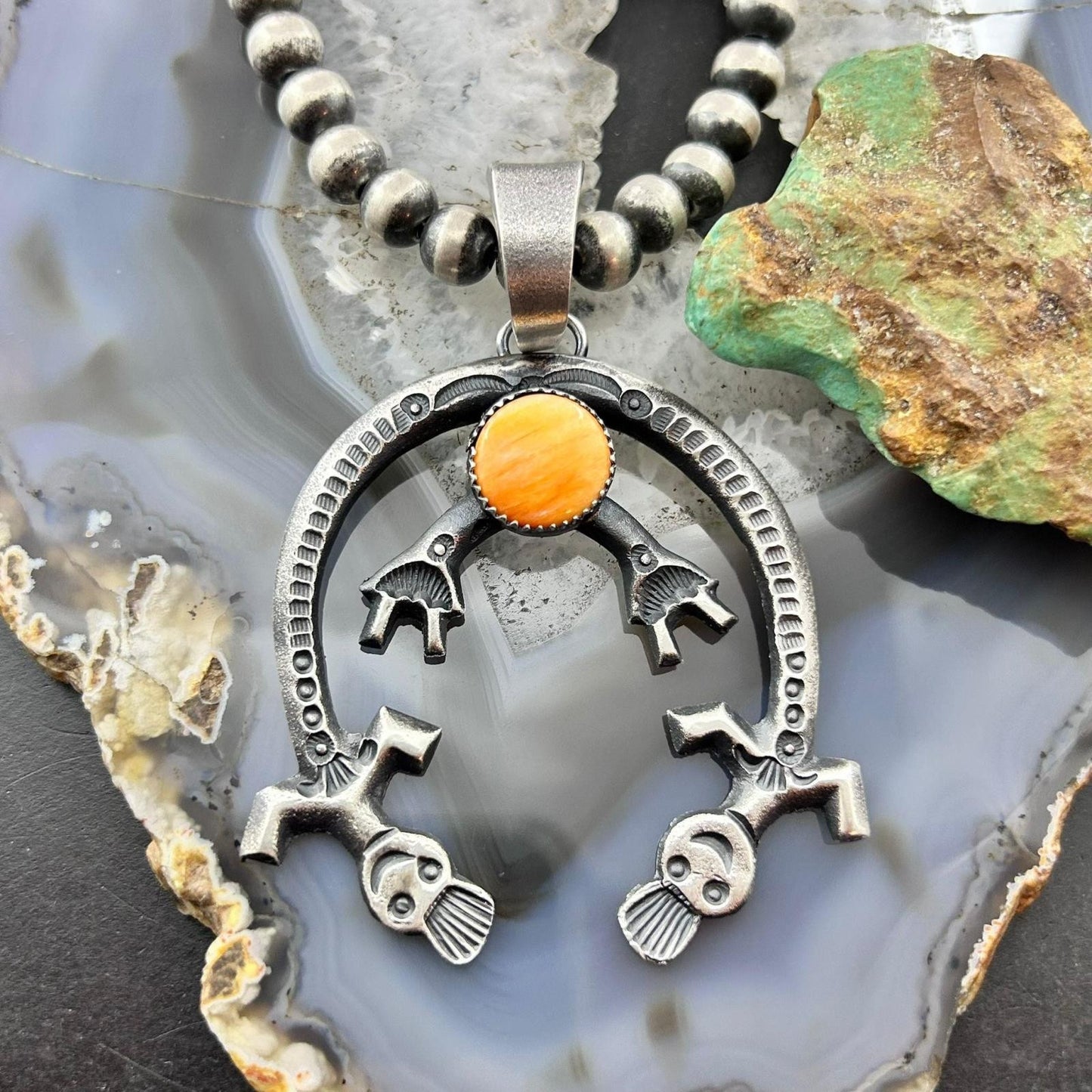 Eva & Linberg Billah Native American Sterling Silver Orange Spiny Oyster Unisex Naja Pendant