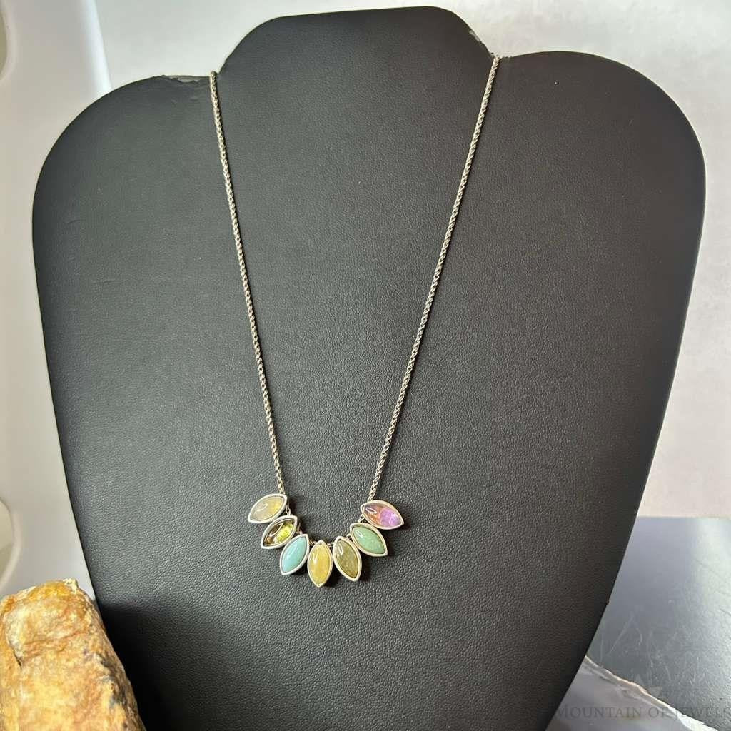 Carolyn Pollack Sterling Silver 7 Marquise Multi Stone 18" Necklace For Women