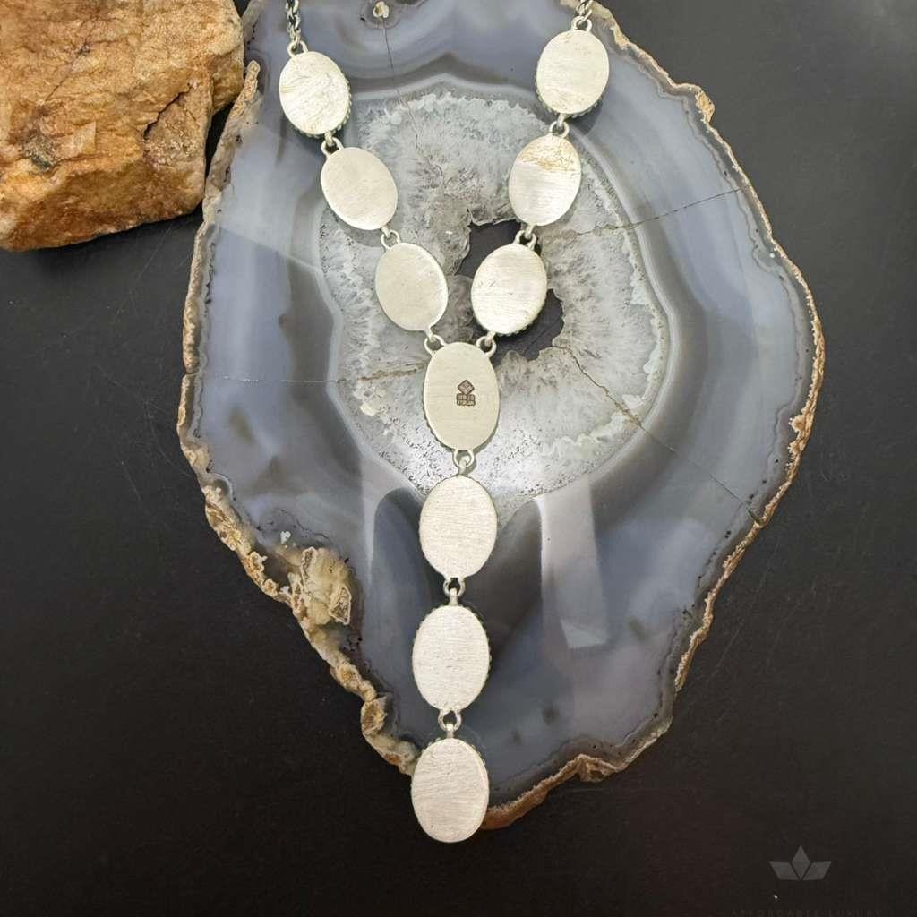 Sterling Silver Southwestern Style Oval Kingman Turquoise Lariat 28" Necklace For Women