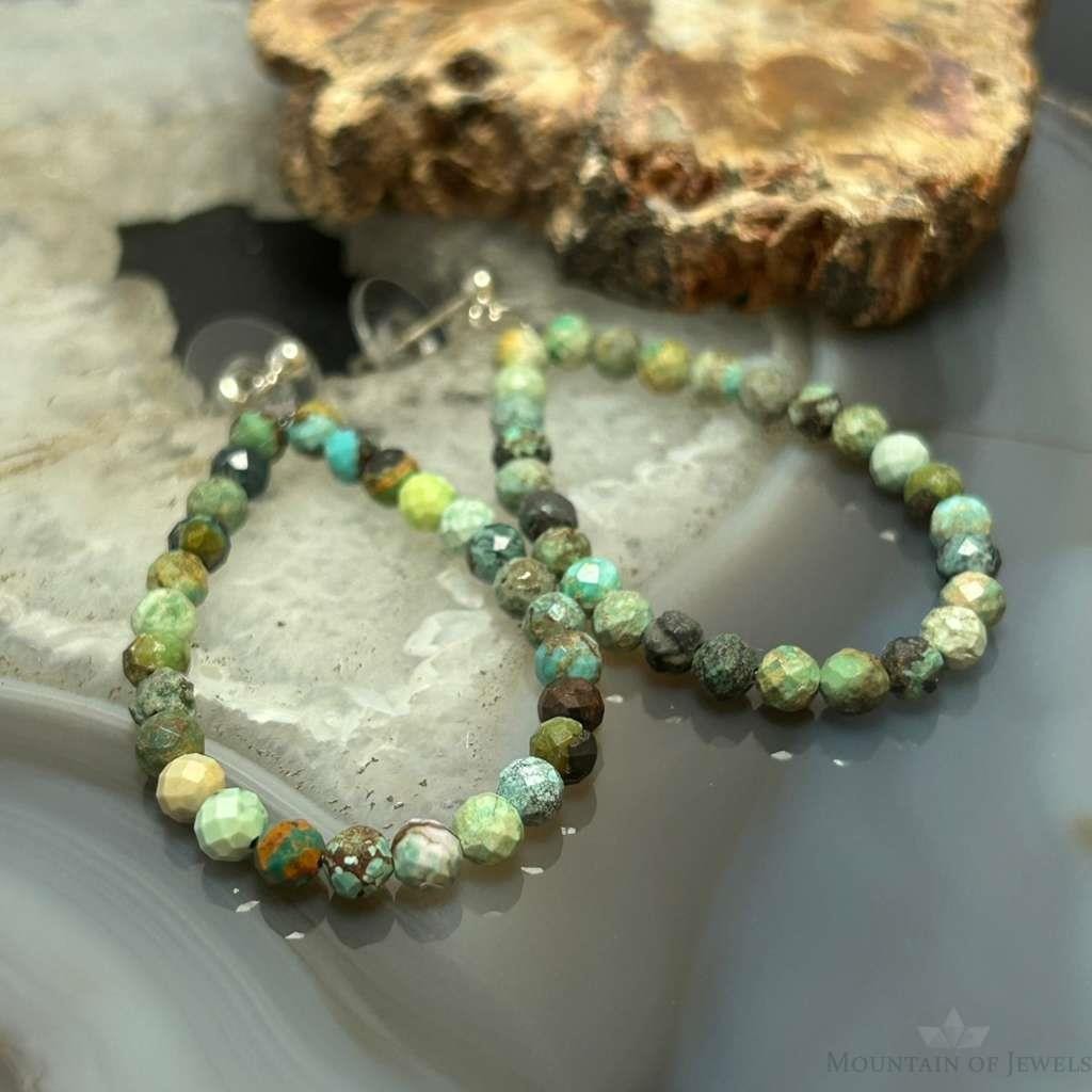Sterling Silver Faceted Hubei Turquoise Beads Hoop Earrings For Women