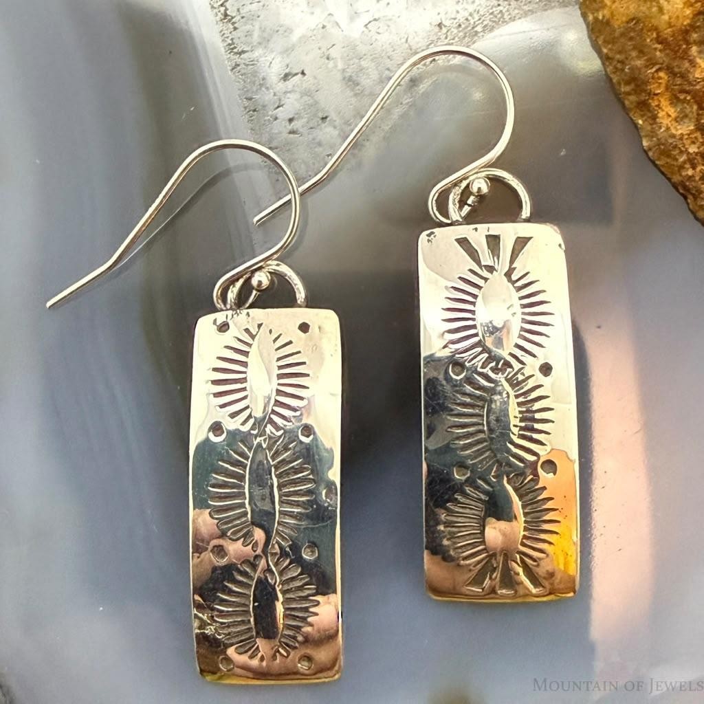 Michael Nez Native American Sterling Silver Stamped Curved Dangle Earrings For Women