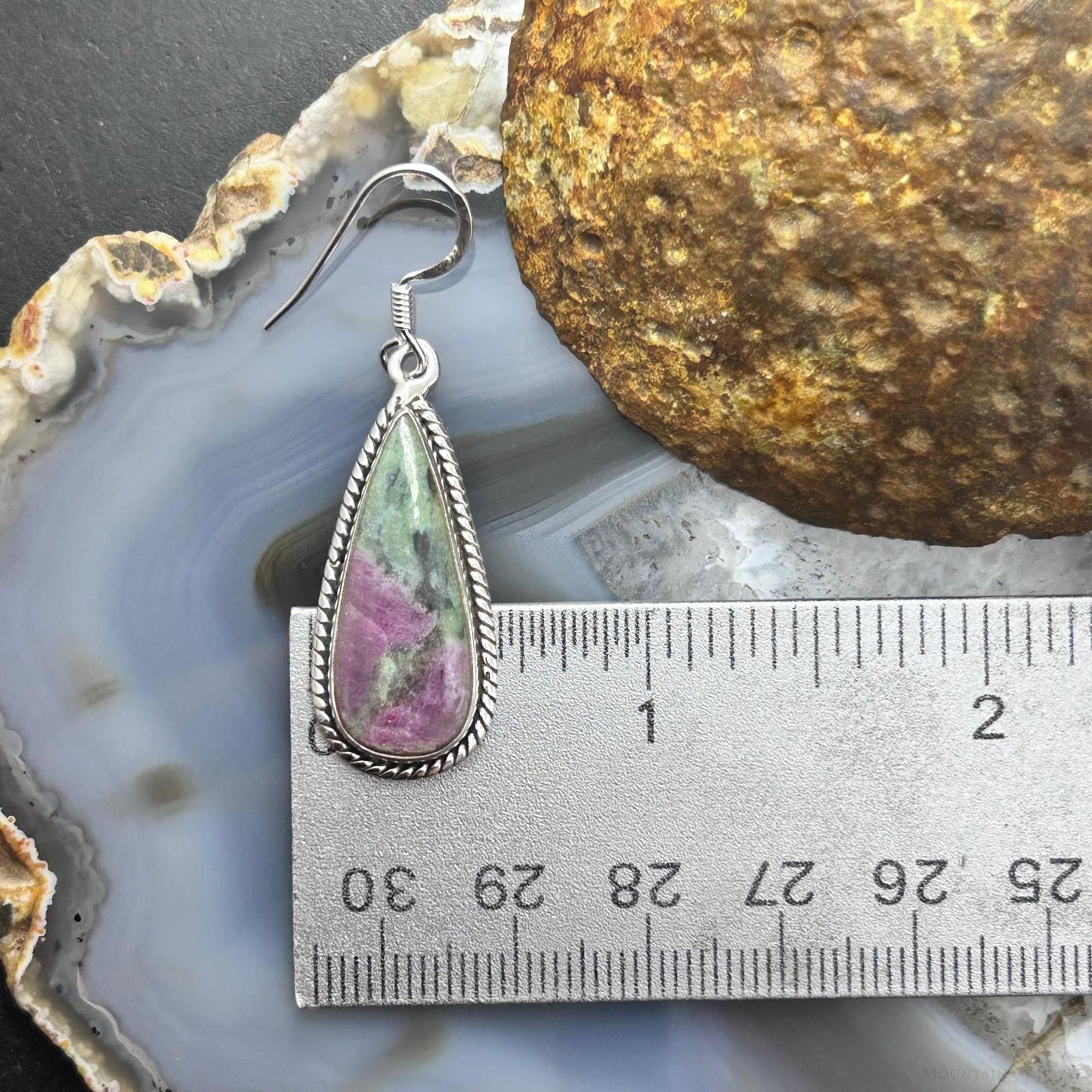 Sterling Silver Southwestern Style Teardrop Ruby Zoisite Dangle Earrings For Women