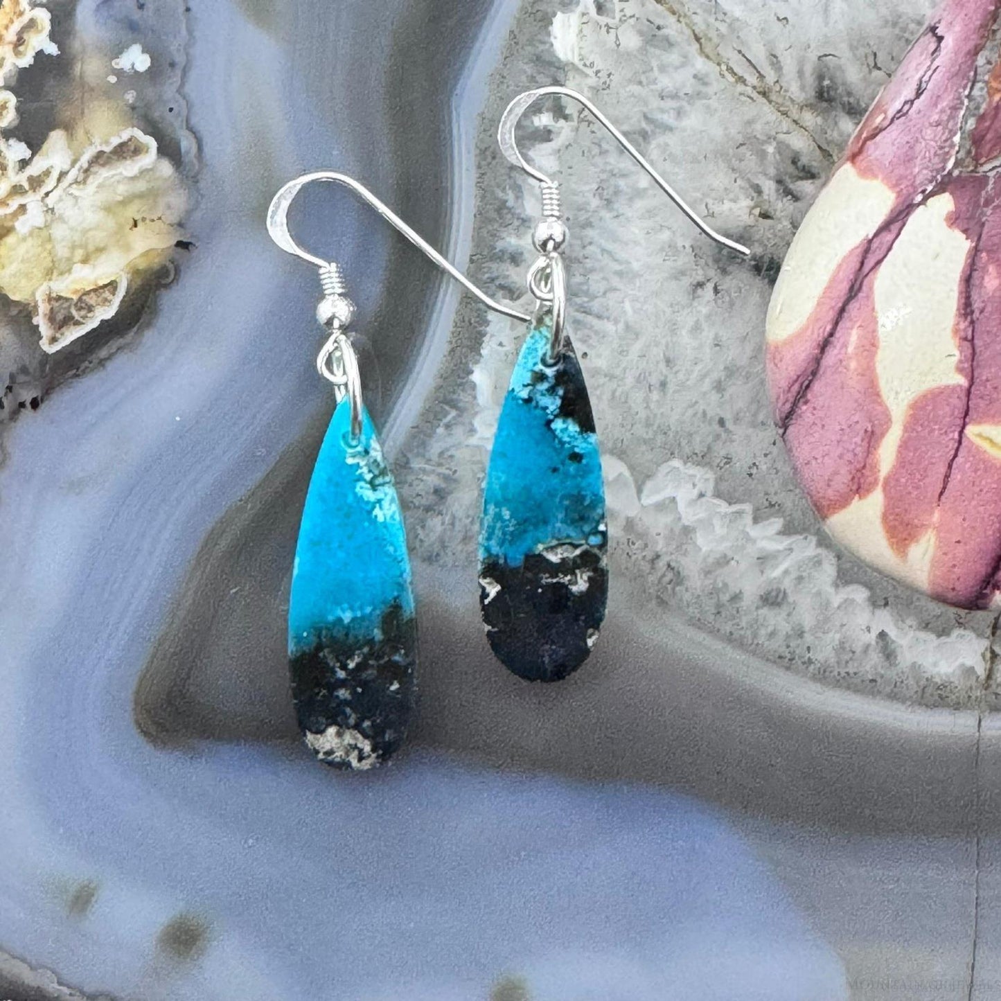 Sterling Silver Teardrop Chrysocolla Slab Dangle Earrings For Women #217