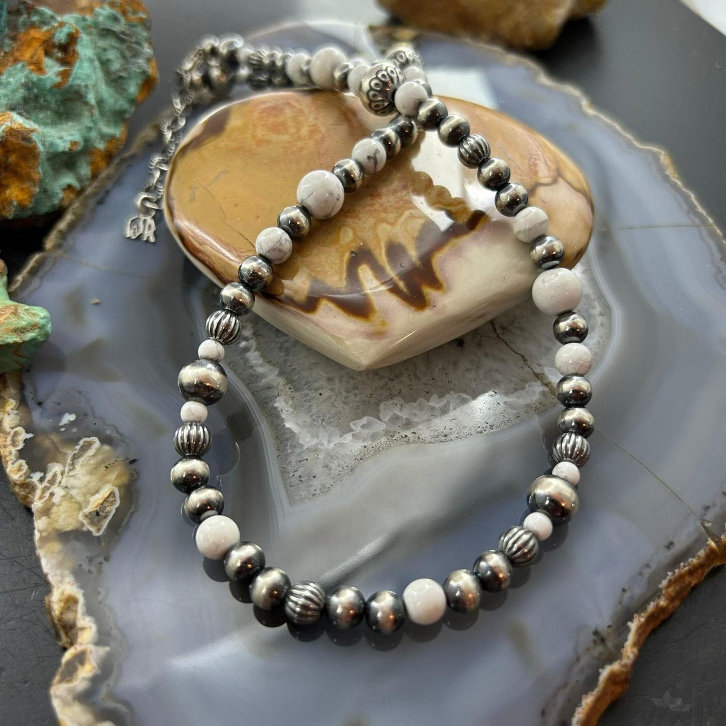 Carolyn Pollack Sterling Silver 5mm-10mm with Howlite Beads 16"-18" Necklace For Women