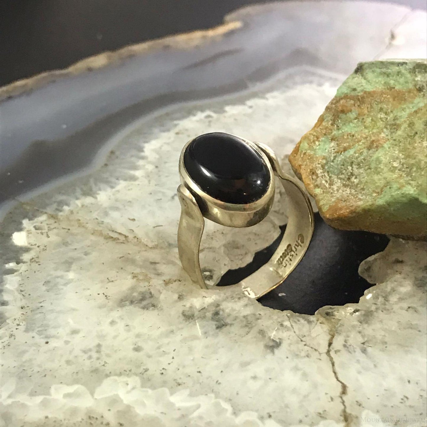 Christin Wolf Vintage Sterling Silver Turquoise & Onyx Reversible Ring Size 8.5 For Women