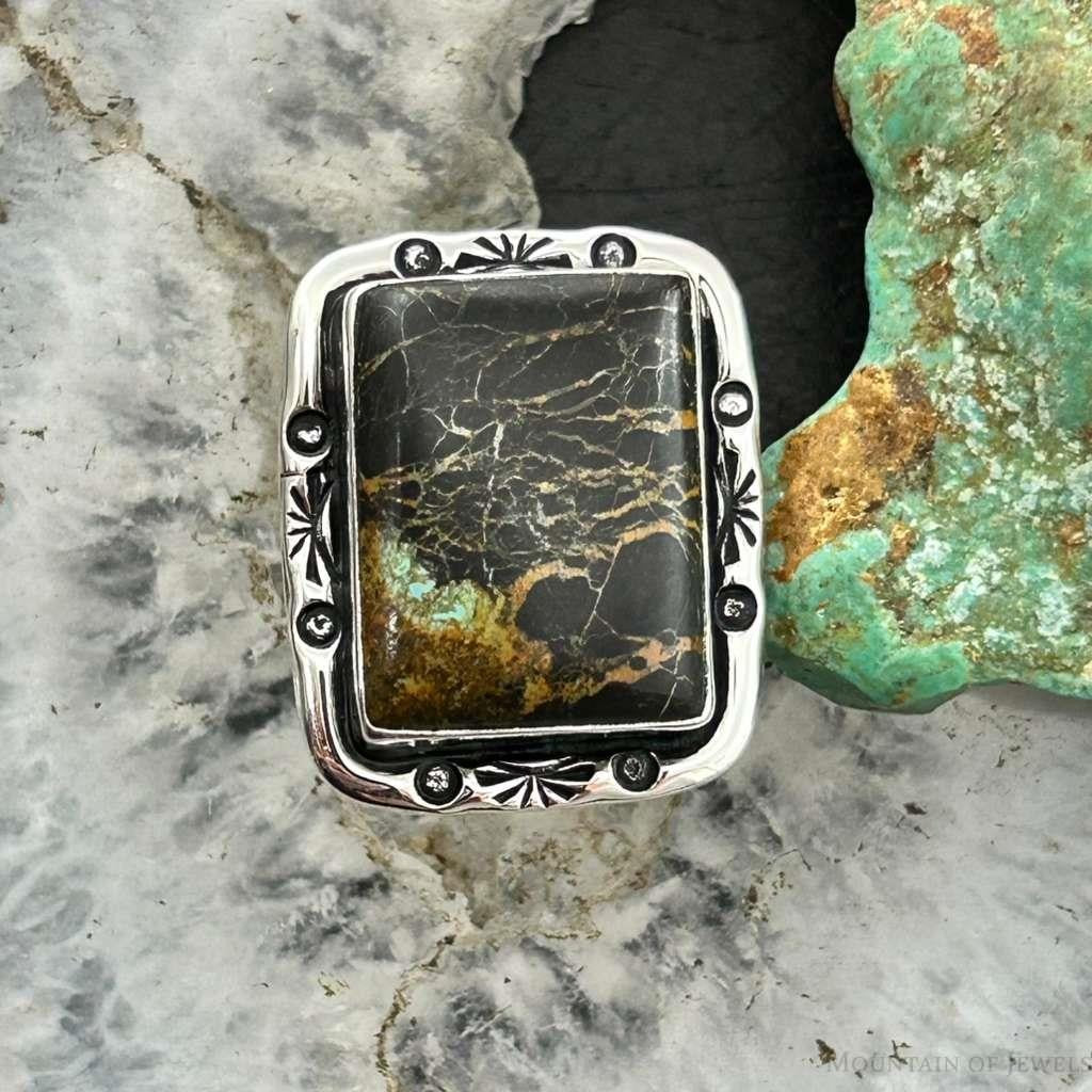 Native American Sterling Silver Rectangle Black Jack Bar Ring Size 6.5 For Women