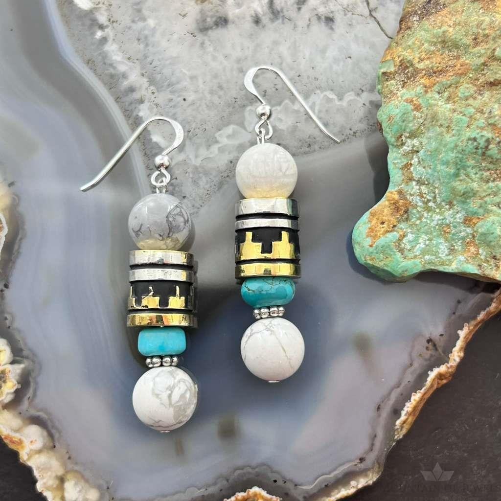 Tommy & Rosita Singer Sterling Silver Howlite, Turquoise Bead Dangle Earrings For Women