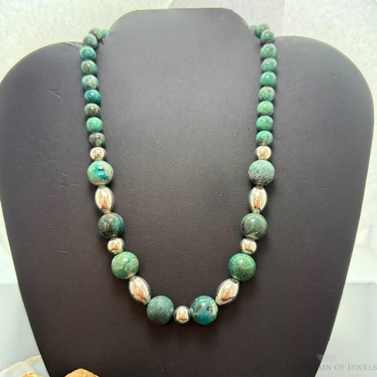 Carolyn Pollack Sterling Silver Chrysocolla Beads & Silver Beads 16"-20" Necklace For Women