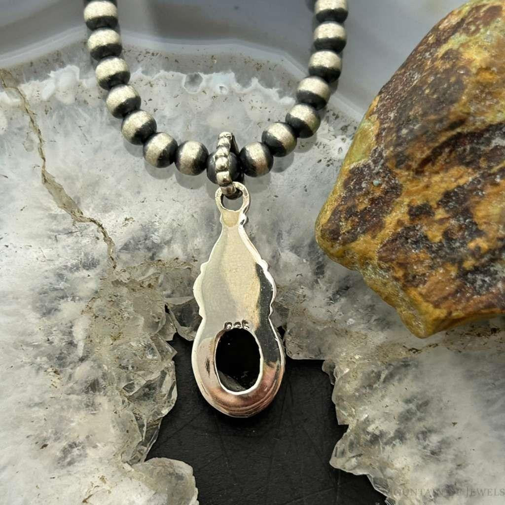 Sterling Silver Southwestern Style Oval Onyx Decorated Charm/Pendant For Women