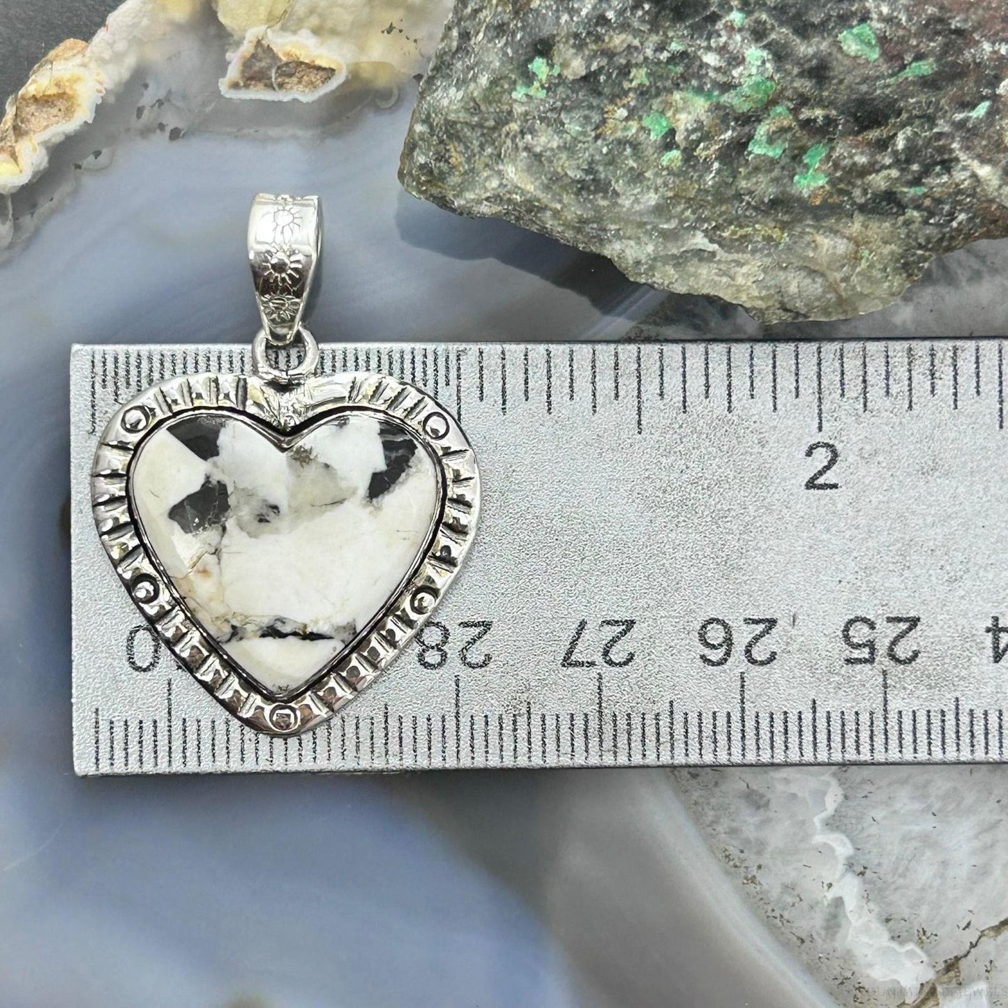 Sterling Silver Southwestern Style White Buffalo Decorated Heart Pendant For Women #3