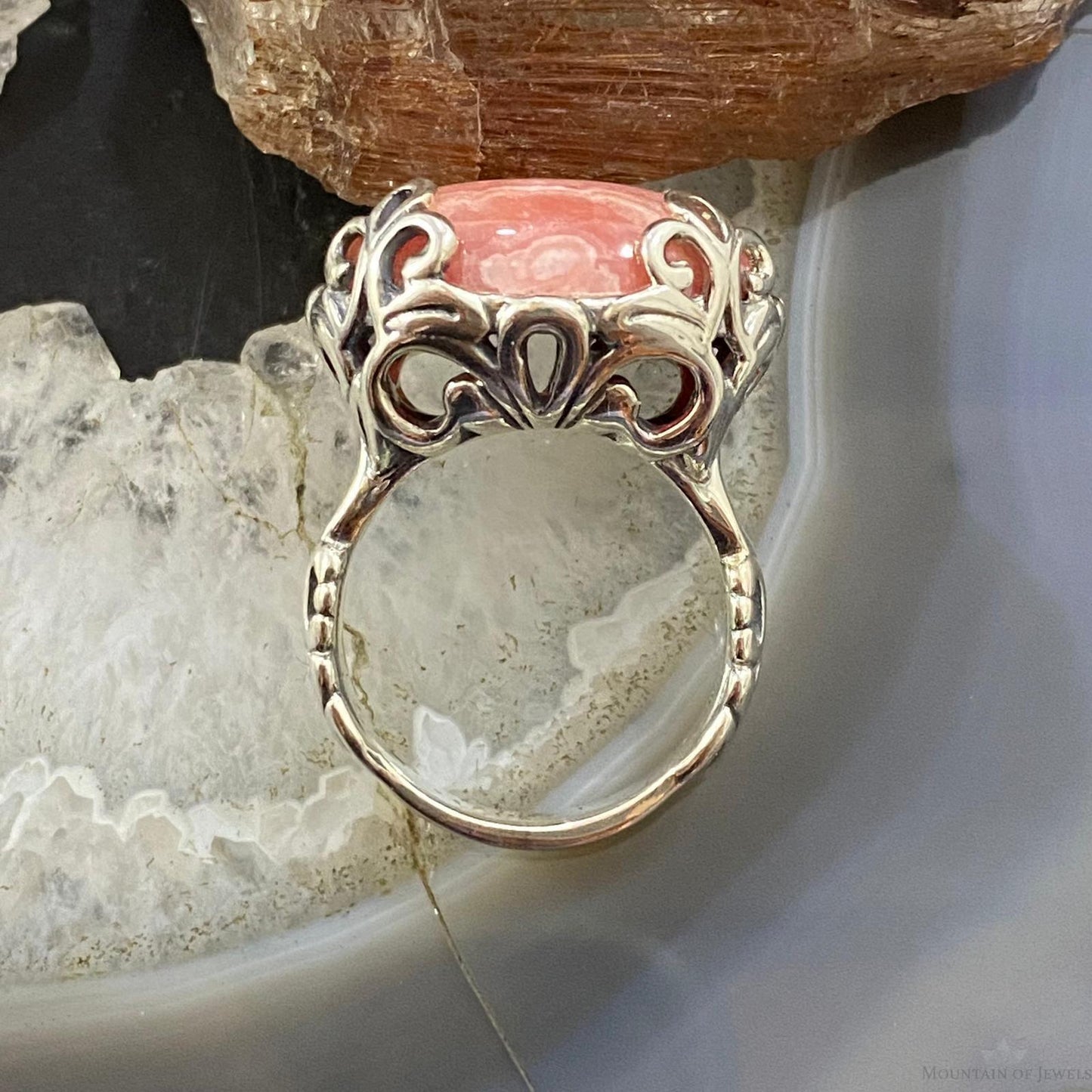 Carolyn Pollack Southwestern Style Sterling Silver Oval Rhodonite Decorated Ring For Women