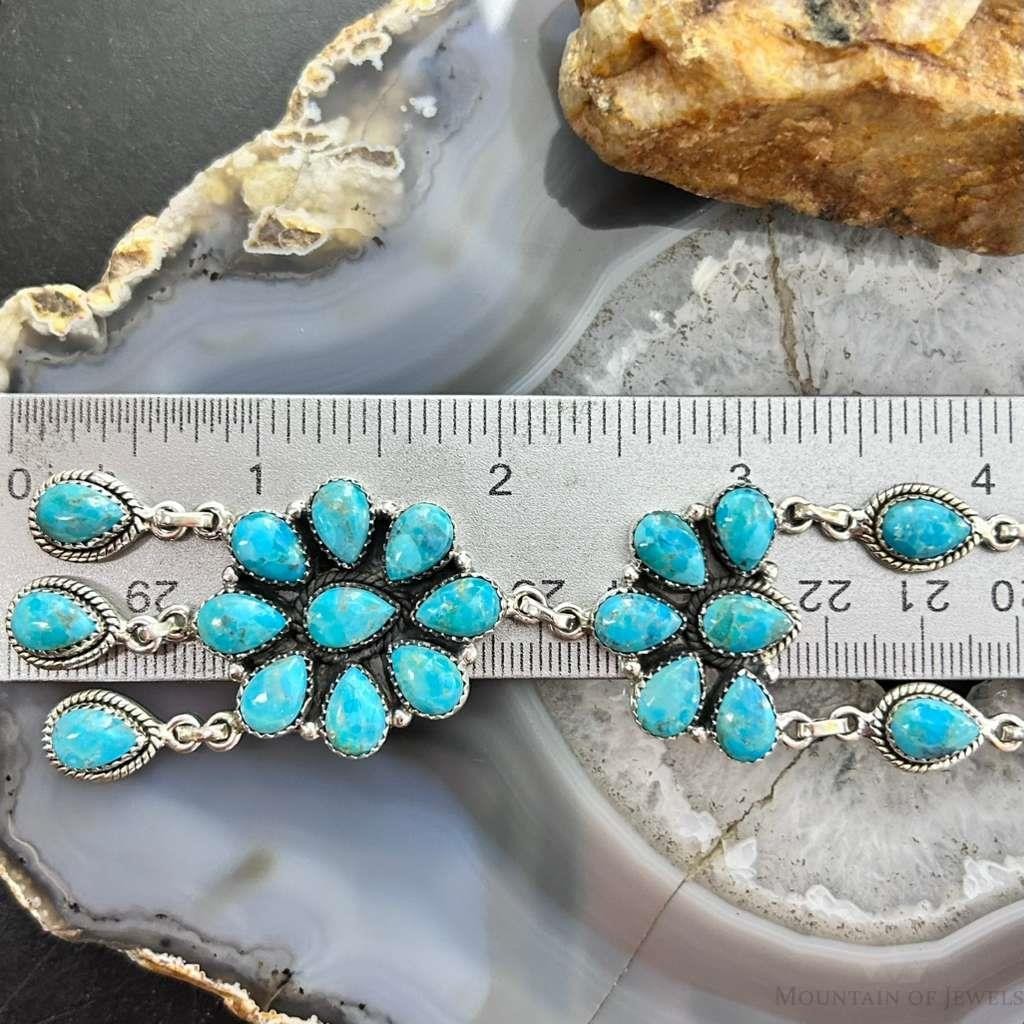 Sterling Silver Southwestern Style 25 Teardrop Turquoise Cluster 17" Necklace For Women
