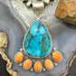 Sterling Silver Southwestern Style Malachite Chrysocolla&Spiny Oyster Decorated Pendant