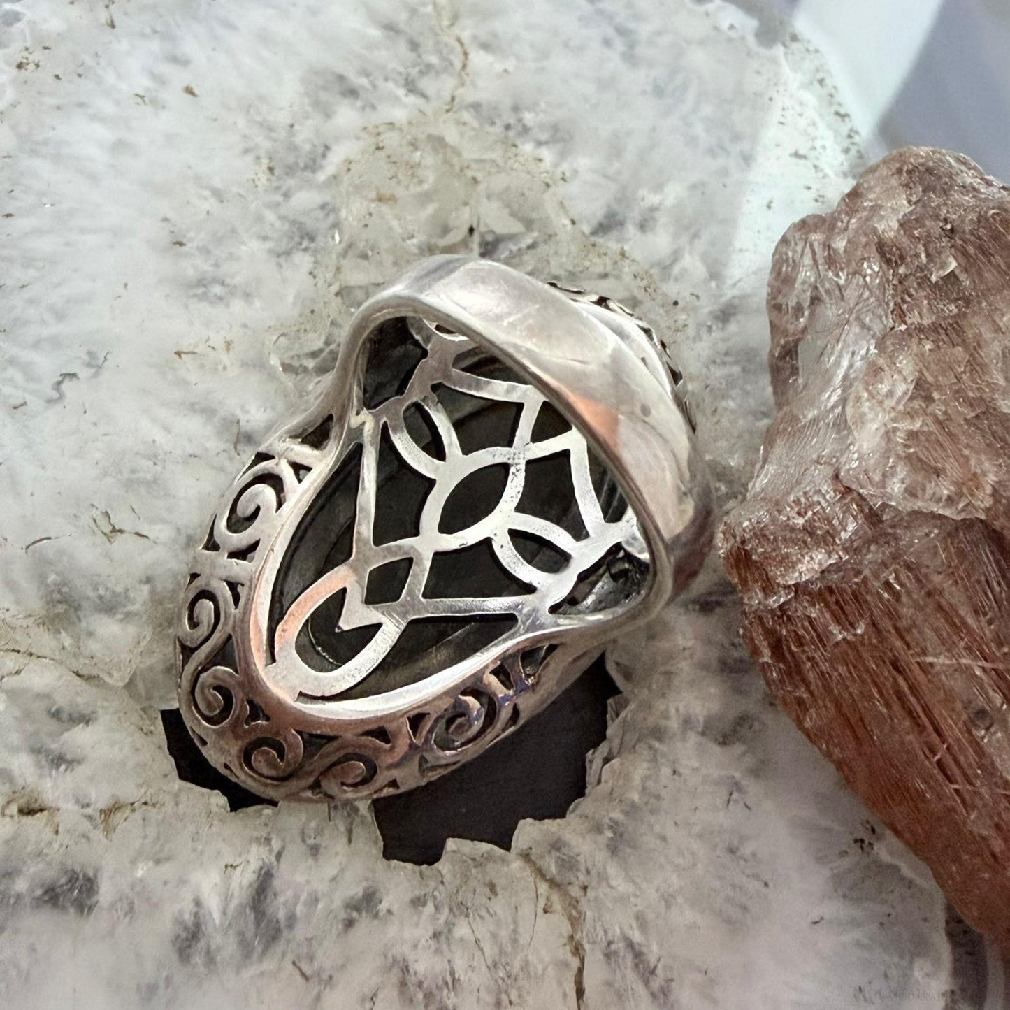 Sterling Silver & 14K Large Oval Jasper and Marcasite Fashion Ring Size 8 For Women