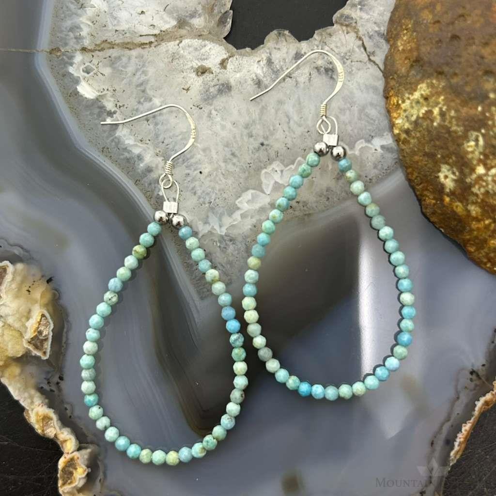 Sterling Silver Faceted Turquoise Hoop Dangle Earrings For Women