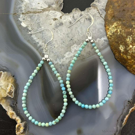 Sterling Silver Faceted Turquoise Hoop Dangle Earrings For Women